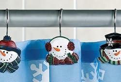 Snowman Shower Curtain Hooks Snowmen Winter Snow Christmas Holiday