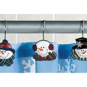 SNOWMAN Christmas winter holiday SHOWER CURTAIN HOOKS