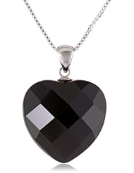 Sterling Silver Box Chain Faceted Black Onyx Heart-Shaped Pendant Necklace , 18"