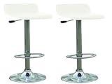 Set Of 2 White & Chrome Finish Air Lift Adjustable Bar Stools