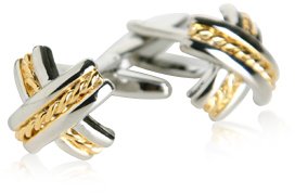 Gold Silver X Cufflinks with Presentation Box
