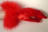 Satin Wrist Length Gloves with Feather Marabou Trim in Black
