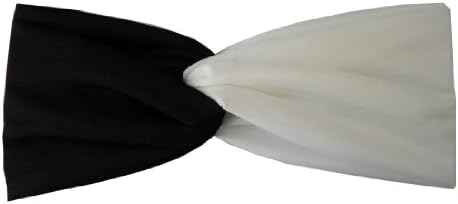 Stretchy Two Tone Black and White Twist Headwrap Turban Knot Head Band (Keshet Accessories)