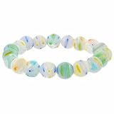 31GPKNMRAML. SL160  Murano Glass Green, Yellow ,Blue, and White Millefiori Bead Stretch Spring Bracelet