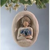 Thank You Ornament Plaque Willow Tree ~ Girl Holding Blue Flowers 