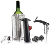 Wine Essentials Gift Set from Vacu Vin includes Wine Cooler, Wine Server, Corkscrew and Wine Saver