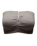 Seamless Grey Strapless Zipper Tube Top Bra with Bra Cups