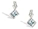 14K White Gold Genuine Square Aquamarine and Diamond Drop Earrings