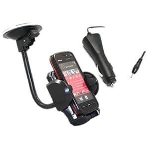 iTALKonline (CARKIT PACK) In Car Windscreen Mount Suction Holder and In Car 12/24V Car Charger for Nokia 5800 xPress Music