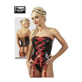 Black PVC & Red Ribbon Lace Up Basque