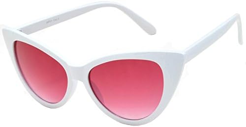 Stylish Fashion Vintage Wayfarer Cat Eye Sunglasses UV Protection (White-Red-Lens, PC Lens)