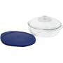 Pyrex Bakeware Sculptured 2-Quart Casserole Dish, Clear with and Blue Plastic Lid