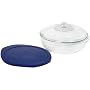 Pyrex Bakeware Sculptured 2-Quart Casserole Dish, Clear with and Blue Plastic Lid