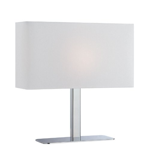 Metal Table Lamp  White Fabric Shade in Chrome 