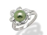 Tahitian Black Pearl Ring with Diamond in 14K White Gold