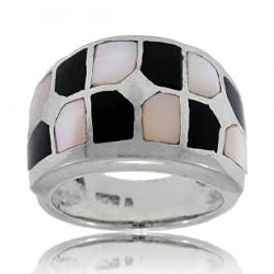 Sterling Silver Ring Black Onyx & Mother of Pearl