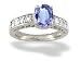 14K White Gold Genuine Oval Tanzanite and Diamond Ring