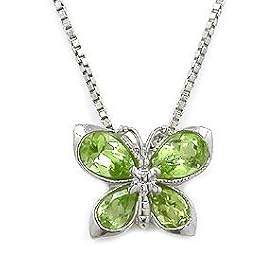 Sterling Silver Peridot Gemstone Butterfly w/Chain - 18" by 