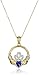 18k Yellow Gold and Rhodium Plated Sterling Silver Created Blue Sapphire Round Shaped Claddagh Pendant Necklace, 18