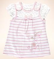 2 Piece Petit Bebe Pure Cotton Striped Embroidered Pinafore Outfit