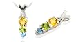 Round Cut Citrine Peridot London Blue Topaz Three-Stone Pendant Sterling Silver