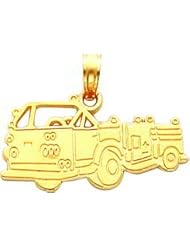 14K Yellow Gold Fire Truck Charm Firefighter Pendant