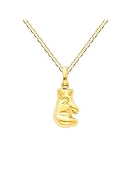14K Yellow Gold Boxing Glove Charm Pendant with Yellow Gold 1.5mm Flat Mariner Chain Necklace with Spring Clasp - 16" Inches - Pendant Necklace Combination