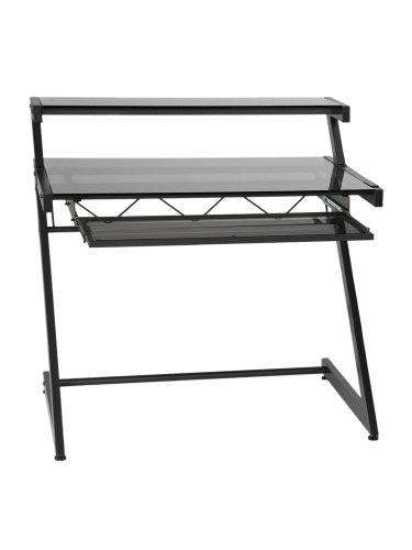 Euro Style Z Deluxe Small Desk With Shelf; Graphite Black/Smoked Glass
