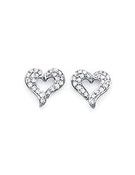14k White Gold Heart Shape Diamond Stud Earrings 1/2 ct (G-H Color, I1 Clarity)