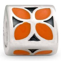 Buy Authentic Pandora Jewelry Silver and Orange Enamel 4 Petal Flower Charm