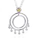 18K & Silver 2Circle with Diamond Drop Pendant 3Files Oval Link Chain 18