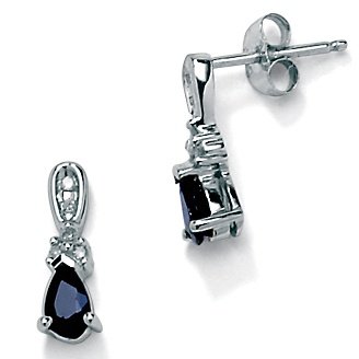 Blue Sapphire 10k White Gold Earrings