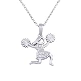 Rhodium Plated Sterling Silver Cubic Zirconia Cheerleader Pendant Necklace, 18