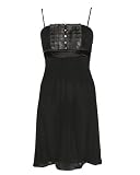 Ladies Black Knit Party Dress with Multi Layers of Ribbons Front, Limestone