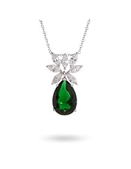 Fancy CZ Peardrop Sterling Silver Emerald Necklace