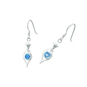 Round Cut Swiss Blue Topaz Dangling Earrings Sterling Silver by Peora
