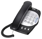 jWIN JTP330BLK Big Button Corded Phone with Flashing Ringer Light, Music on Hold (Black)