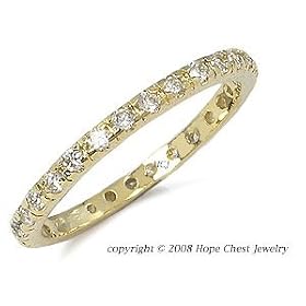 Cubic Zirconia Bands - Sterling Silver Gold Plated Easy to Match CZ Wedding Band