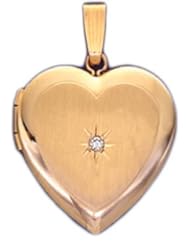 14k Yellow Gold 2 Photo Heart & Diamond Locket