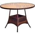 Wicker and Teak Round Dining Table