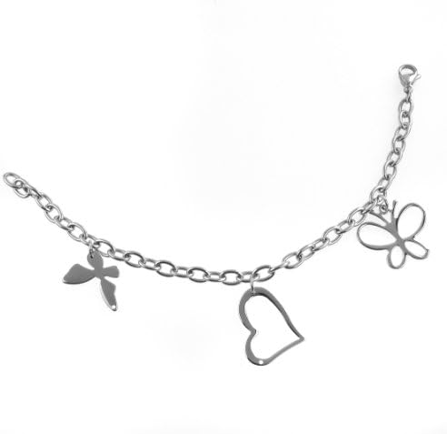 Somen Jewelry Stainless Steel Heart Butterfly Charm Bracelets for Women Girls