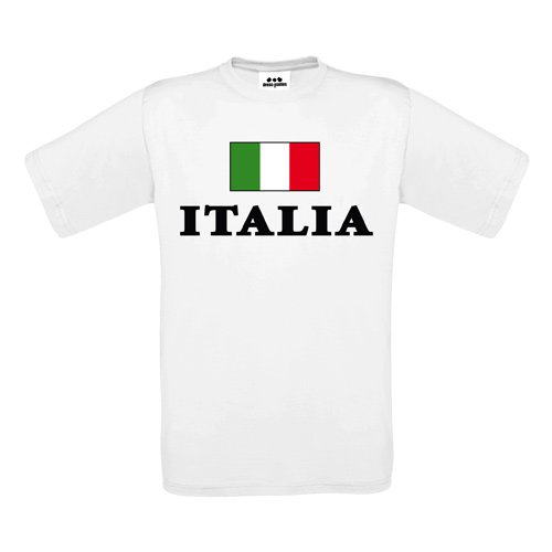 Italia Kids – Kinder T-Shirt – Fahne mit Italia Schriftzug – Textil white / Motiv farbig Gr. 134/146