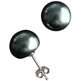 Enhanced Black 10-11mm AAAA Cultured Pearl Platinum Overlay CAREFREE Sterling Silver Stud Earrings (LS1B)