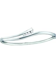 14K White Gold 0.38CT Round Cut Diamond Fashion Bangle