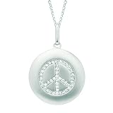 14 kt White Gold Peace Sign Disc Pendant with .16 ct Diamonds 14 kt White Gold Peace Sign Disc Pendant with .16 ct Diamonds