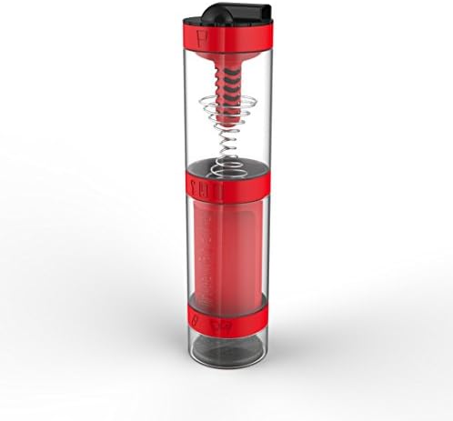 Intelishake - Smart Multi-Compartment Protein/Workout/Juice Shaker bottle (2 x 500ml) with water carbon filter for Sports, Exercise &amp; Gym - Fiery Red