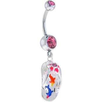 Pink Gem RAINBOW DOLPHIN FLORAL SANDAL Dangle Belly Ring