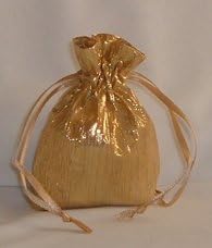 3x4 Crinkled Metallic Fabric Wedding Favor Gift Bags/Jewelry Pouches - Gold (10 Bags)