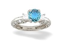 14K White Gold Genuine Round Blue Topaz and Diamond Engagement Ring