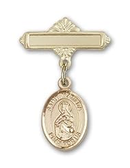14K Gold Baby Badge with St. Matilda Charm and Polished Badge Pin